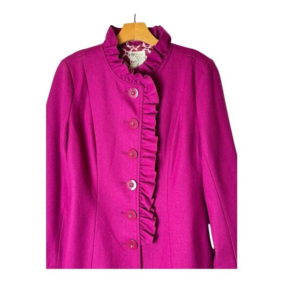 Tulle Anthropologie Coat‎ Women Small Pink Wool Ruffle Button Front Coat Preppy - Picture 5 of 12